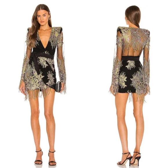 Zhivago Miles to Go Embellished Floral Embroidered Long Sleeve Mini Dress Sz 2 - Picture 1 of 13